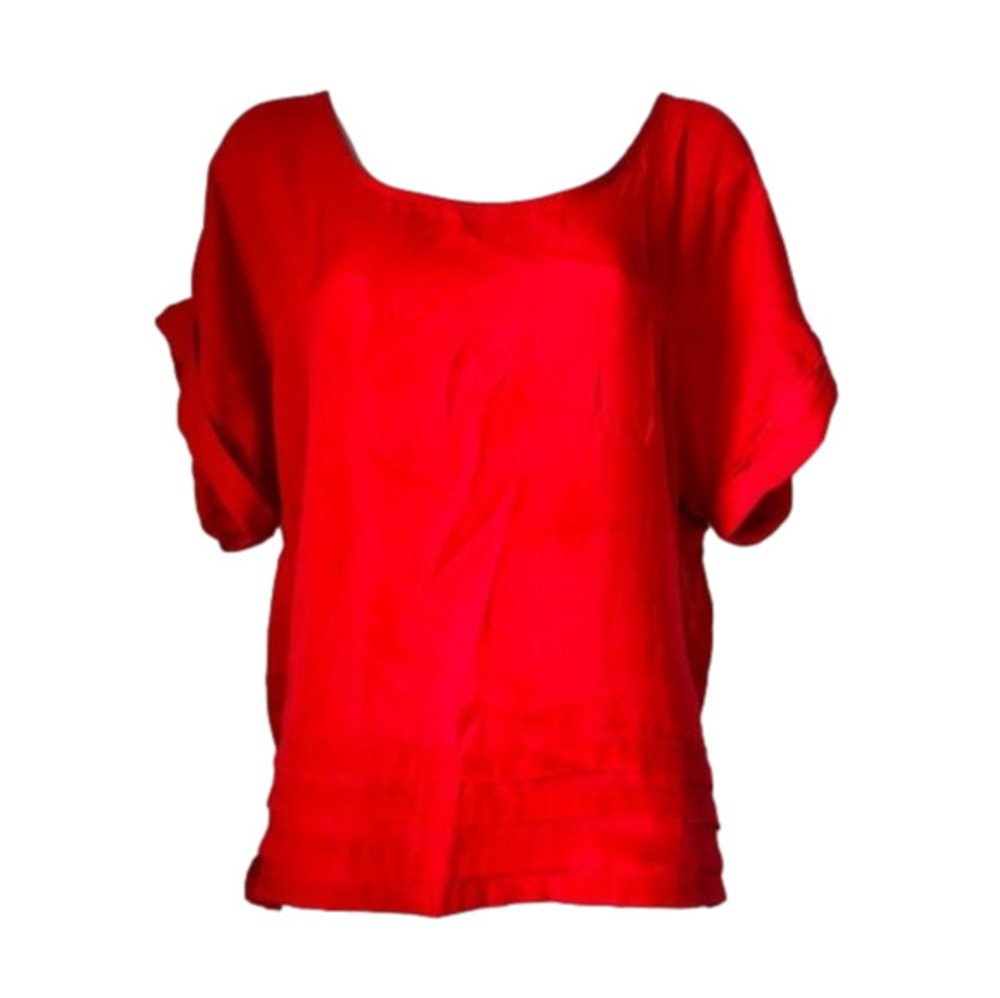 Red Blouse with Cuff Hem Short Sleeves